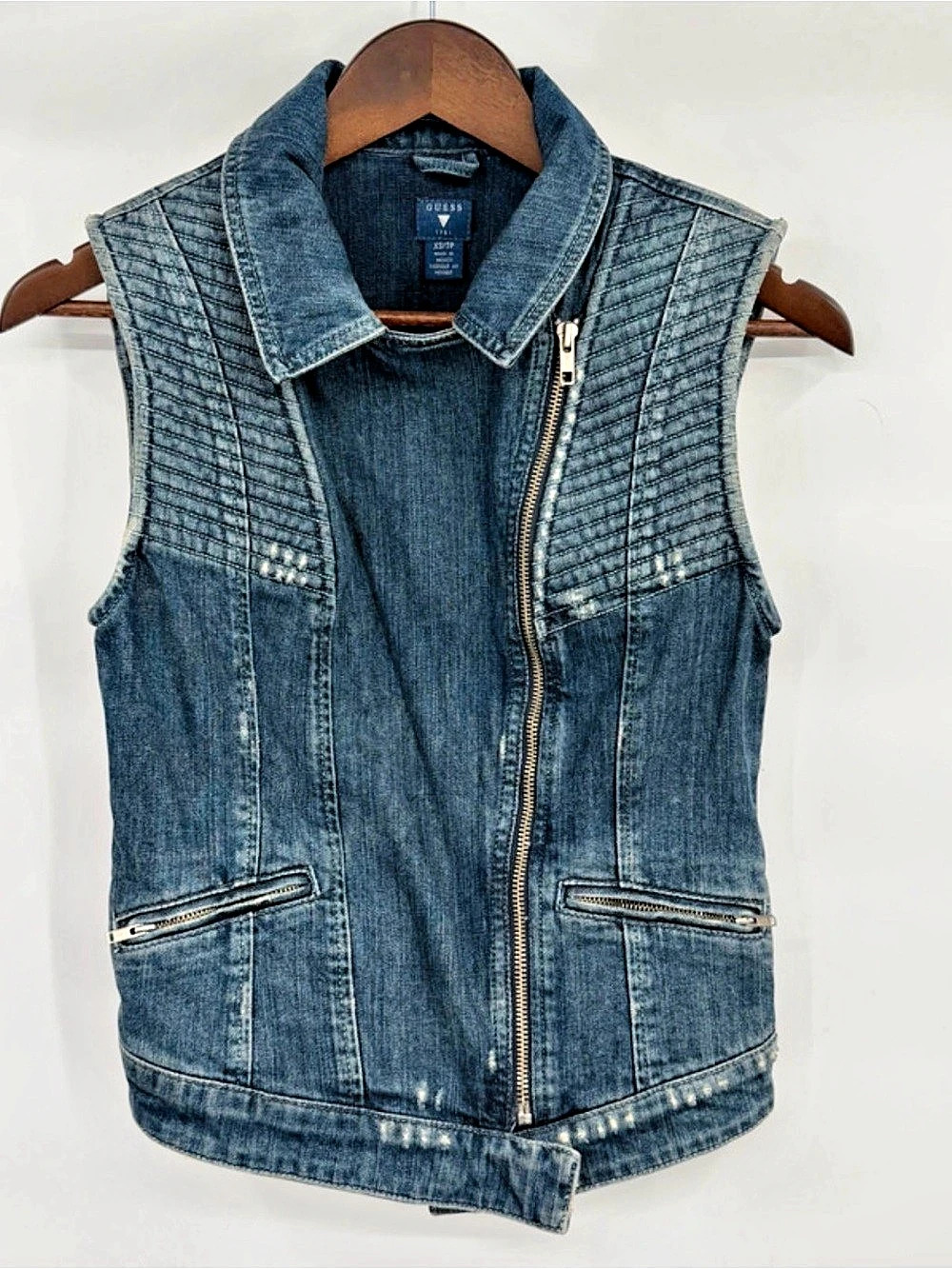 GUESS Denim Moto Vest Size XS